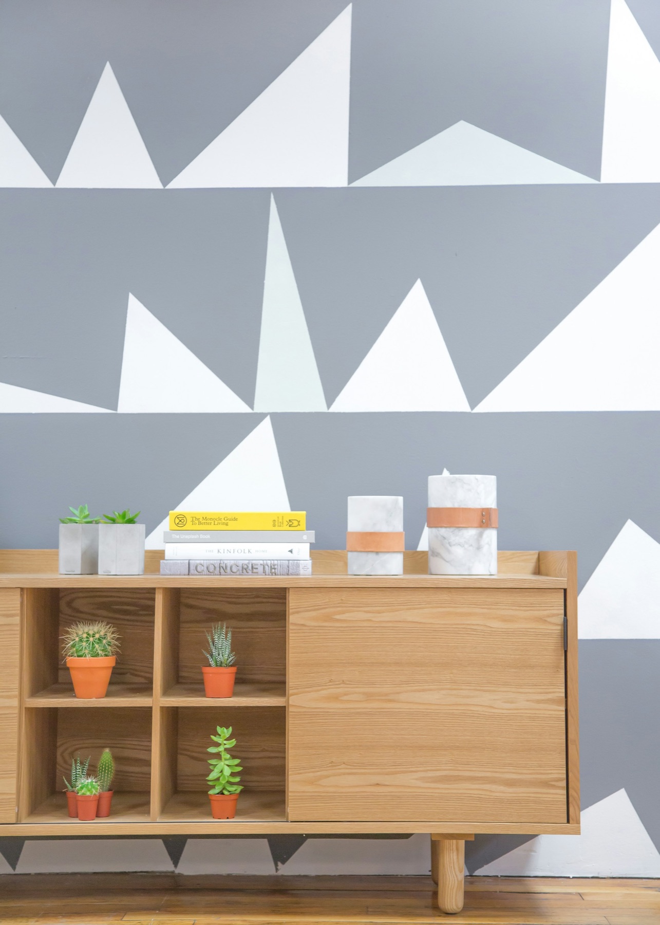 Wood sideboard with drawers and open shelf